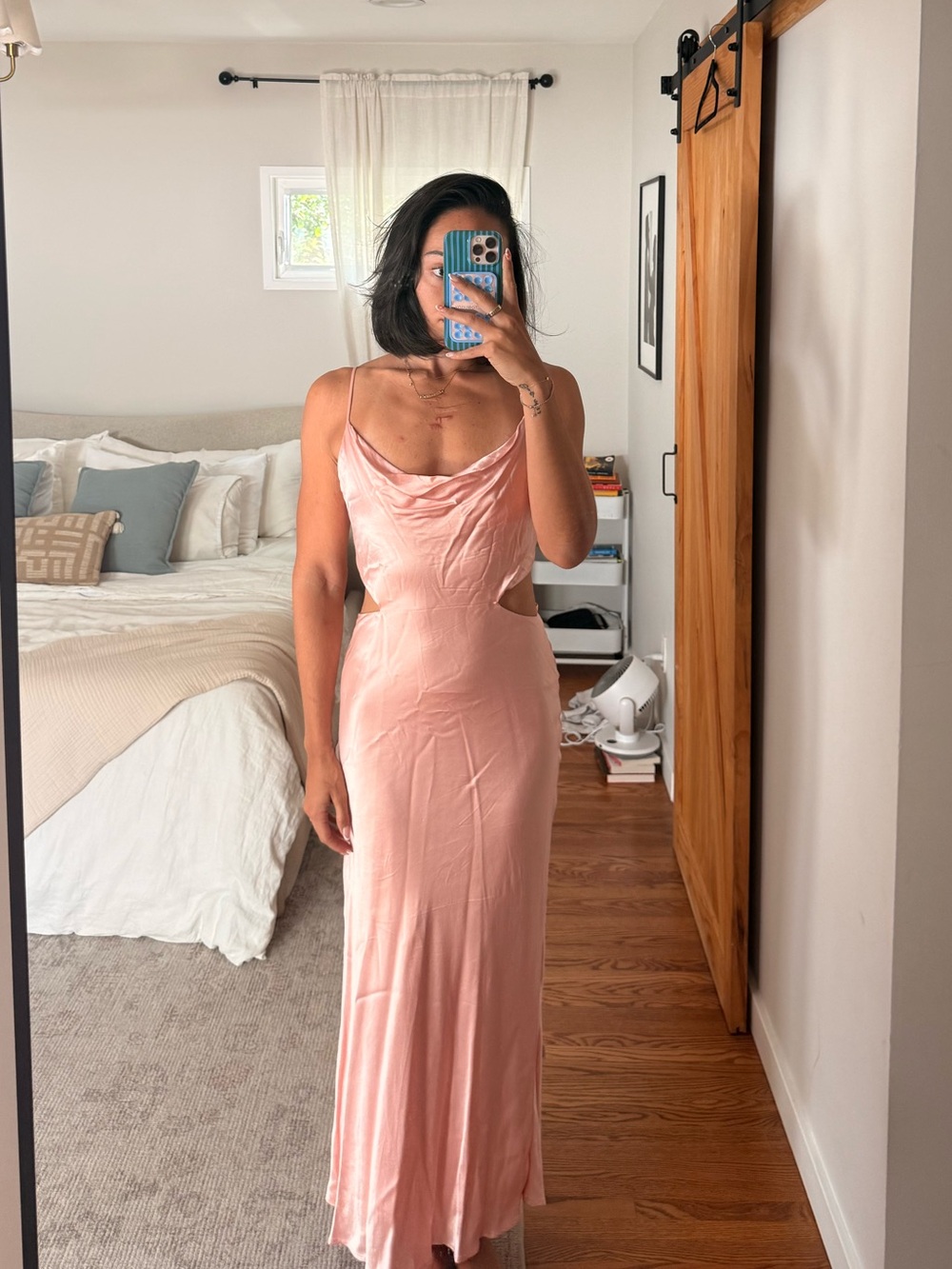 Bardot Blush Pink Satin Slip Maxi Dress